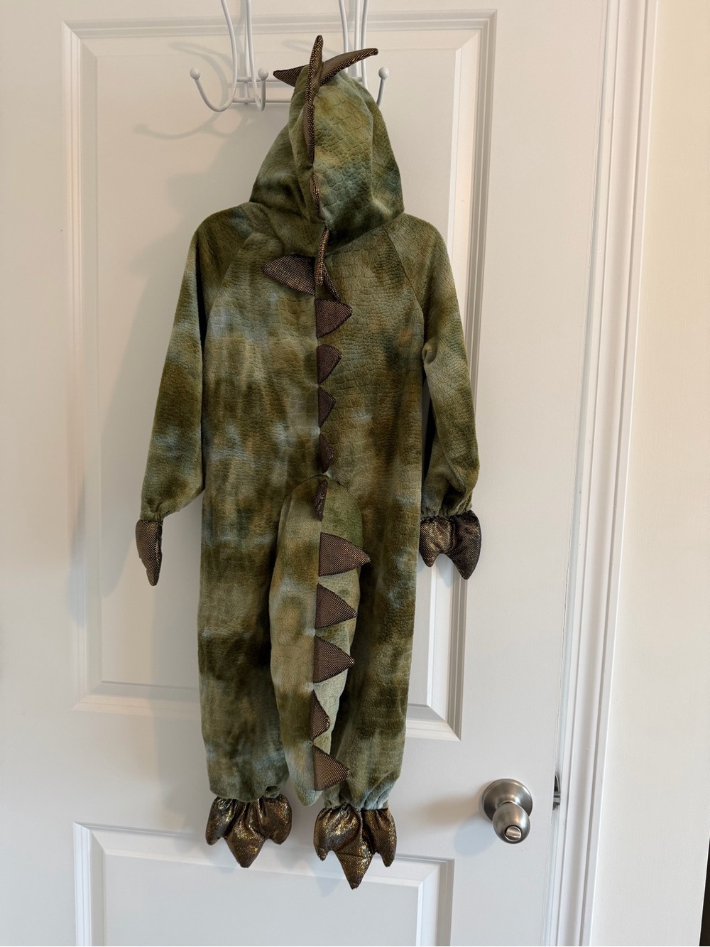 Kids Green Dinosaur Hooded Costume with Tail and Spikes